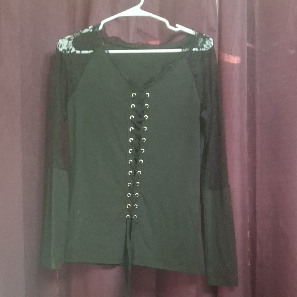 Black Lace-Up Women's Top